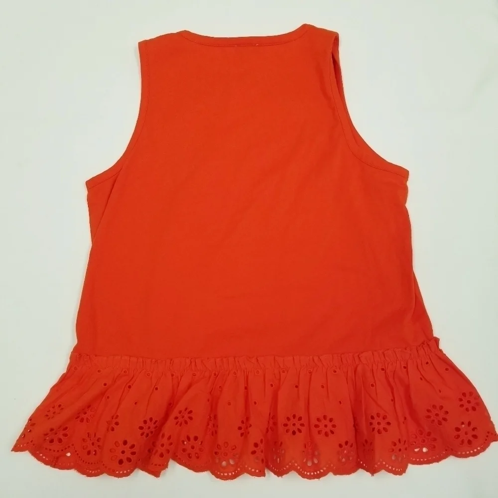 J. Crew orange sleeveless eyelet lace ruffle‎ tank top blouse ladies Small NWT